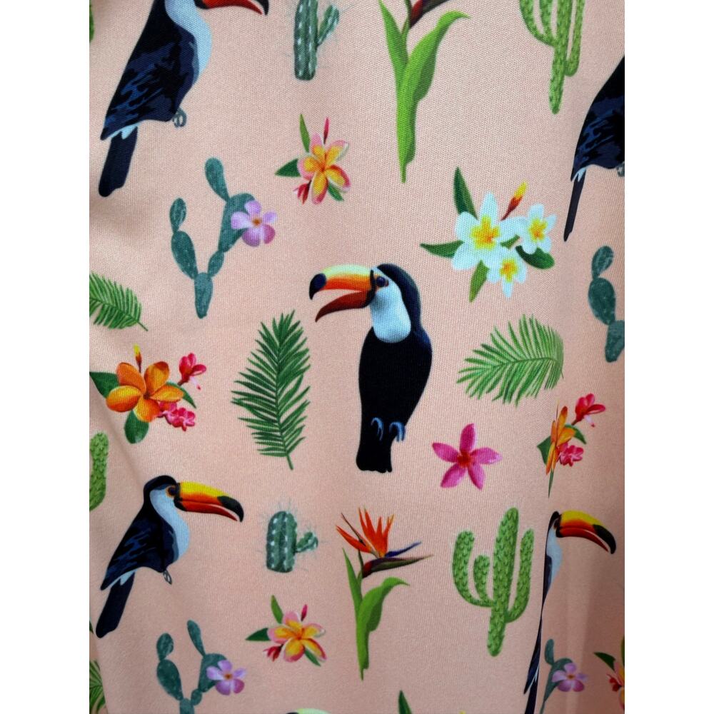 Bad Birdie Cactus Toucan Cacti Peach Golf Polo Tropical Print Golfcore Large UPF - Picture 3 of 8